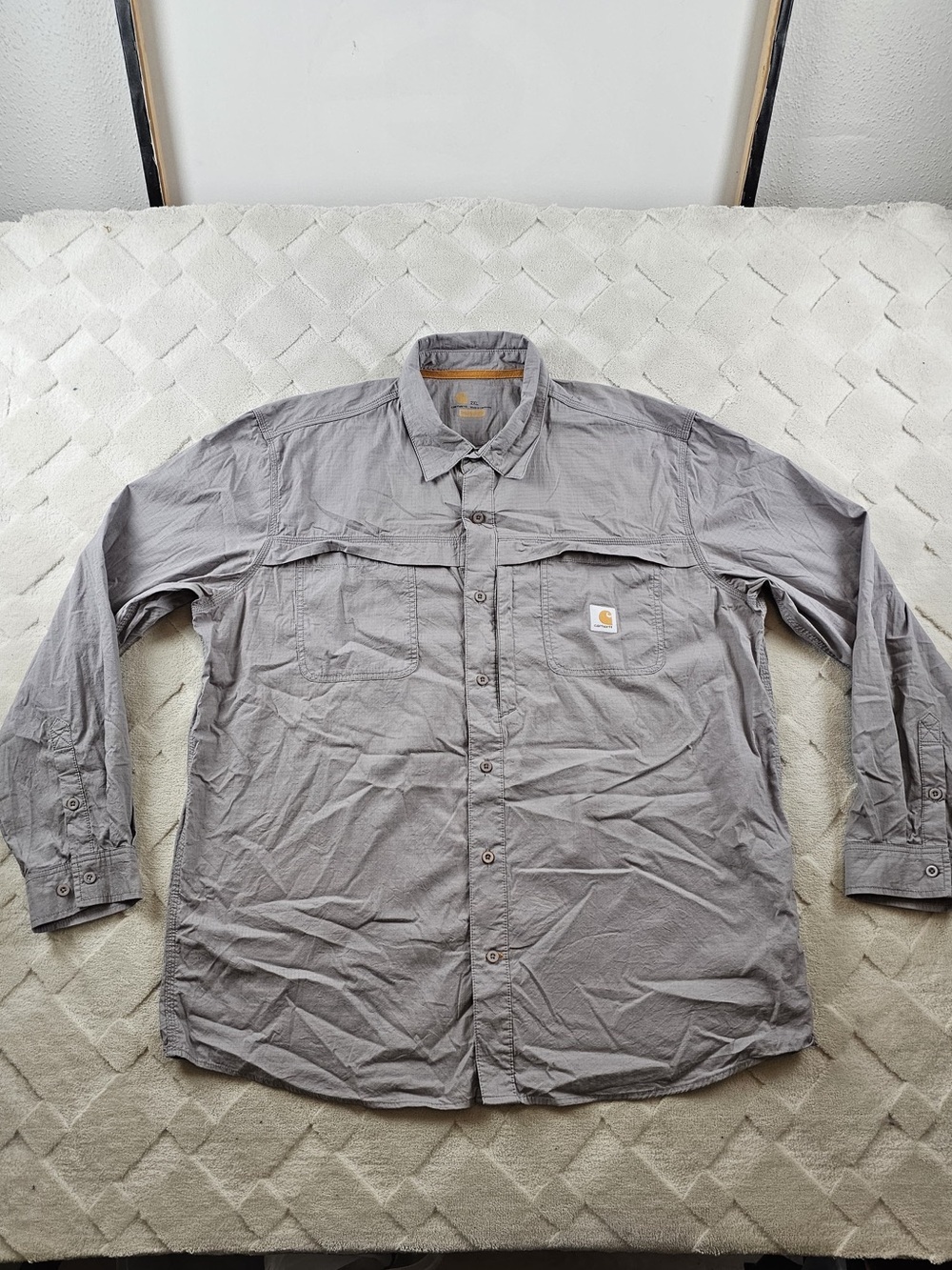 Carhartt Ripstop Button-Up Shirt Mens 2XL in Light Gray Work Wear Casual Vented